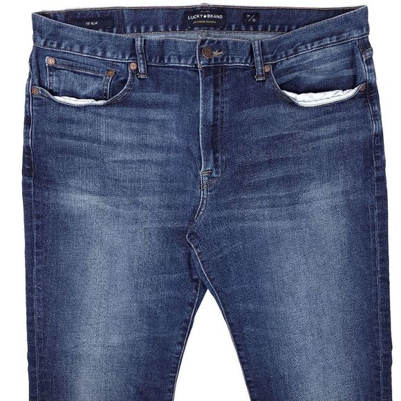 Lucky Brand 121 Slim Jeans Mens 38x31 Dark Blue Stretch Designer 11.5" Rise - Picture 2 of 8